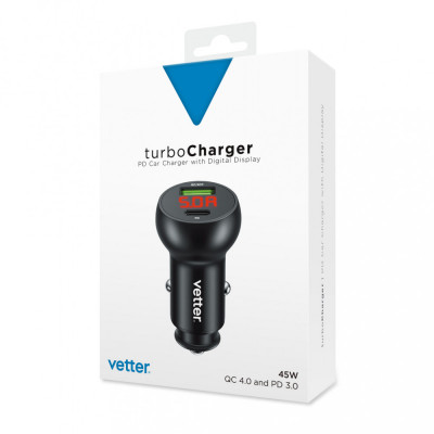 Incarcator TurboCharger, Smart Car Charger, PD and QC, 45W, with Digital Display foto