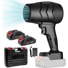 Suflanta aer comprimat puternica Joyful Box 48V, 2 acumulatori inclusi de 3000 mAh, Geanta pentru transport, Utilizari multiple, Neagra