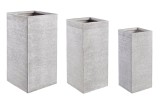 Cumpara ieftin Set 3 ghivece flori fibra sticla alba Graffiti 26x26x60h/ 33x33x70h/ 40x40x77h
