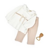 Set bluză cu volănaș și pantalonași, Bow, BabyCosy, 100%bumbac organic (Marime: 18-24 Luni)
