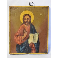 Iisus Hristos Pantocrator - Icoana veche pictata pe lemn - scoala romaneasca inceput de secol XX