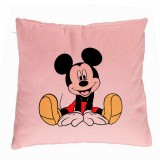Perna Decorativa, Model copii Mickey Mouse, 40x40 cm, Roz, Husa Detasabila, Burduf