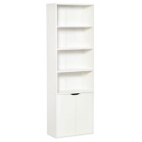 Biblioteca Moderna HOMCOM 4 Etajere cu Dulapior din Lemn cu 2 Usi, Mobilier Multifunctional pentru Living si Birou 59x29x180cm, Alba | Aosom Romania