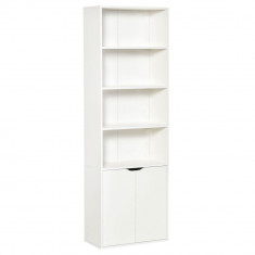 Biblioteca Moderna HOMCOM 4 Etajere cu Dulapior din Lemn cu 2 Usi, Mobilier Multifunctional pentru Living si Birou 59x29x180cm, Alba | AOSOM RO