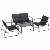 Cumpara ieftin Outsunny Set Masă Bancă si 2 Scaune de Gradina, Mobilier de Exterior din Metal si Textilen, Neagra