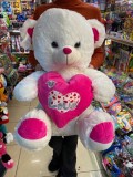 Urs cocolino alb cu inima roz intens love 65 cm
