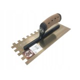 Gletiera inox, intarita, cu zimti 12x12, Premium Gold, 35.6x12 cm x 0.65 mm, maner piele Alcantara, Olejnik