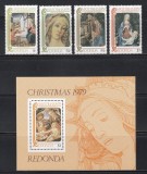 Redonda 1979 - Crăciun - Picturi de Botticelli, Lippi, s.a., Serie + Colita, MNH, Nestampilat