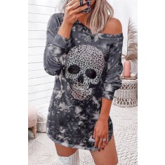 S558-18 Rochie scurta tip bluza cu imprimeu craniu