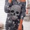 S558-18 Rochie scurta tip bluza cu imprimeu craniu