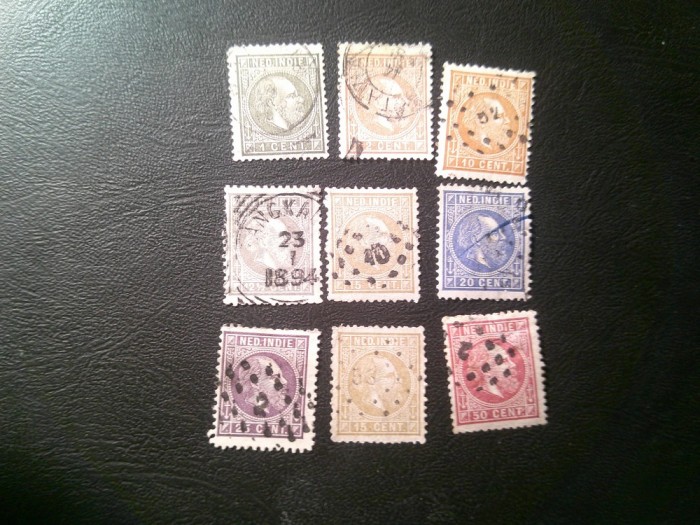 Serie Indiile Olandeze 1870 Rege Wilhelm III , 9 valori stampilate