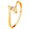 Inel din aur galben 585 - diamant strălucitor transparent, brațe subțiri &icirc;ndoite - Marime inel: 53