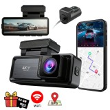Camera auto DVR &reg;Ellitiq 4K UHD + 1080P Spate inclusa cu GPS, WiFi, Viziune Nocturna, Ecran IPS 3.18&rdquo;, Senzor G, Mod Parcare 24/7 si Inregistrare Bucl