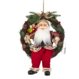 Decorațiune Crăciun, Moș Crăciun LED, Coroană 45cm, Multicolor, Oem