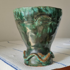 Vaza foarte veche din ceramica teracota glazurata -