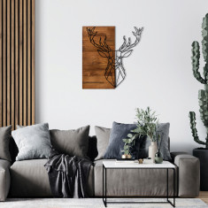 Decoratiune de perete, Deer1, lemn/metal, 56 x 58 cm, negru/maro