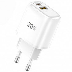 Incarcator Retea USB Totu Design CACQ-012, 1 X USB - 1 X USB Tip-C, Quick Charge, 20W, Alb