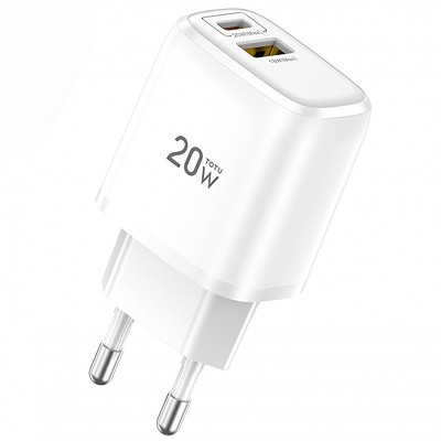 Incarcator Retea USB Totu Design CACQ-012, 1 X USB - 1 X USB Tip-C, Quick Charge, 20W, Alb foto