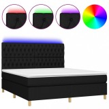 Cumpara ieftin Pat cu arcuri, saltea si LED, negru, 160x200 cm, textil