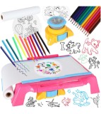 Proiector pentru desen, masa educative pentru copii cu markere și creioane (Roz)