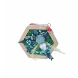 Aranjament floral hexagon cu licheni , plante uscate si plante criogenate (Albastru, verde)