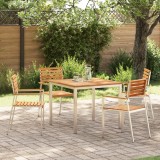 Set Masă Grădină vidaXL cu 5 Piese din Lemn Masiv de Tec, Masă Grădină vidaXL 90x90x74.5 cm din Lemn Masiv de Tec, Scaune Grădină Stivuite vidaXL 4 bu