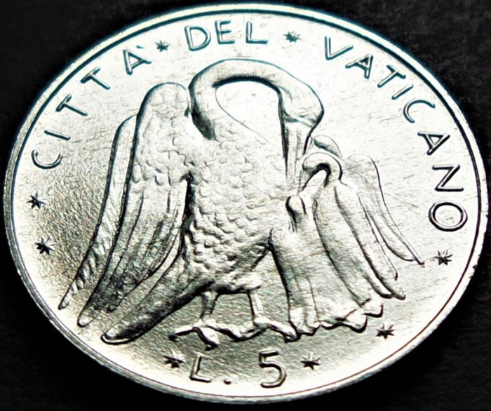 Moneda 5 LIRE - VATICAN, anul 1974 * cod 5264 B = Papa Paul VI-lea