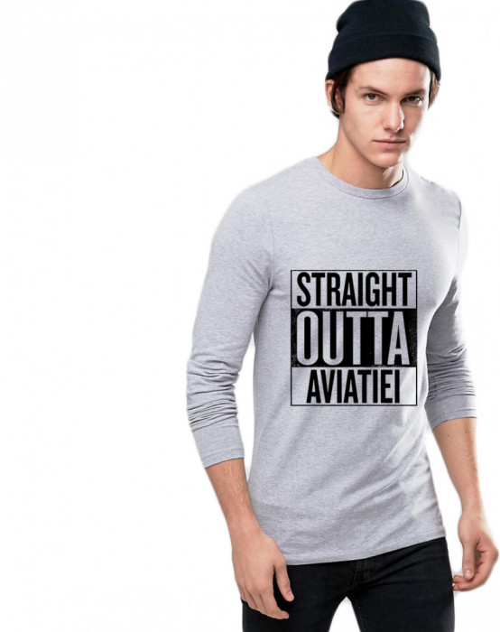 Bluza barbati gri cu text negru - Straight Outta Aviatiei - 2XL