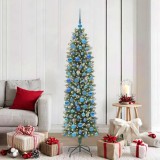 VidaXL Copac Artificial Slăb de Crăciun cu 300 LED Verde și alb 180 cm 3395300