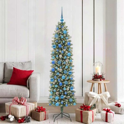 vidaXL Copac Artificial Slăb de Crăciun cu 300 LED Verde și alb 180 cm 3395300 foto