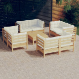 VidaXL Set mobilier grădină cu perne crem,9 piese, lemn masiv de pin