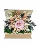 Aranjament floral personalizabil cu licheni, trandafir si plante naturale criogenate si stabilizate in carte (Multicolor), Eventissimi&reg;