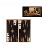 Joc table din lemn cu gravura sepia, piese albe si negre si 2 zaruri, General