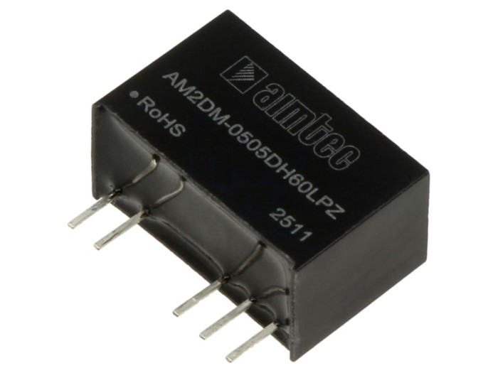 Convertor DC/DC 2W, 5V/ -5V, AIMTEC, eficiență 81%