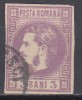 ROMANIA 1868 LP 22 REGELE CAROL CU FAVORITI 3 BANI VIOLET STAMPILAT POINCON