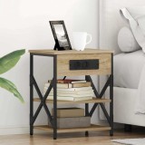 vidaXL Cabinet de noptiere cu stație de &icirc;ncărcare 2 pcs Stejar sonoma