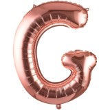 Balon folie metalizata litera g, flippy, 80 cm, umflati cu heliu sau aer, ambalaj individual, pai inclus, rose gold