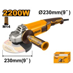 Polizor unghiular 2200 w 230 mm, 6600 rpm, pentru taiere si slefuire a metalului si pietrei - Ingco AG220018