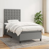 Cumpara ieftin Pat box spring cu saltea, gri &icirc;nchis, 90x190 cm, textil