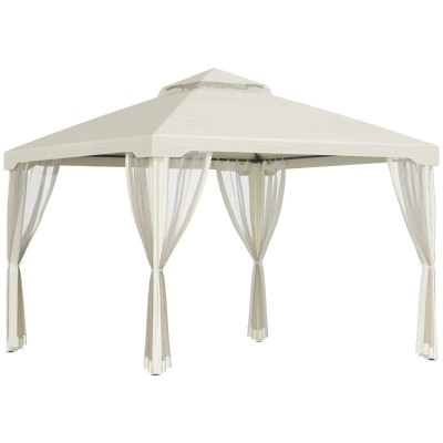 Pavilion/foisor pentru gradina/terasa, cadru metalic, cu perdele, bej, 2.95x2.95x2.63 m foto