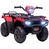 ATV electric pentru copii HOMCOM, max. 4 km/h, de la 3 ani, faruri LED, port de muzică, negru+roșu 88 x 45 x 50 cm | Aosom Romania