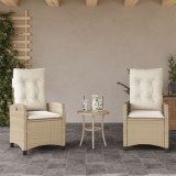 Set 2 Scaune Gradina Rabatabile vidaXL, Poliratan Bej, Perne Incluse, Huse Lavabile, Cadru Otel, 57x66x93 cm