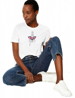 Tricou dama alb - Bunny Fashion - S foto