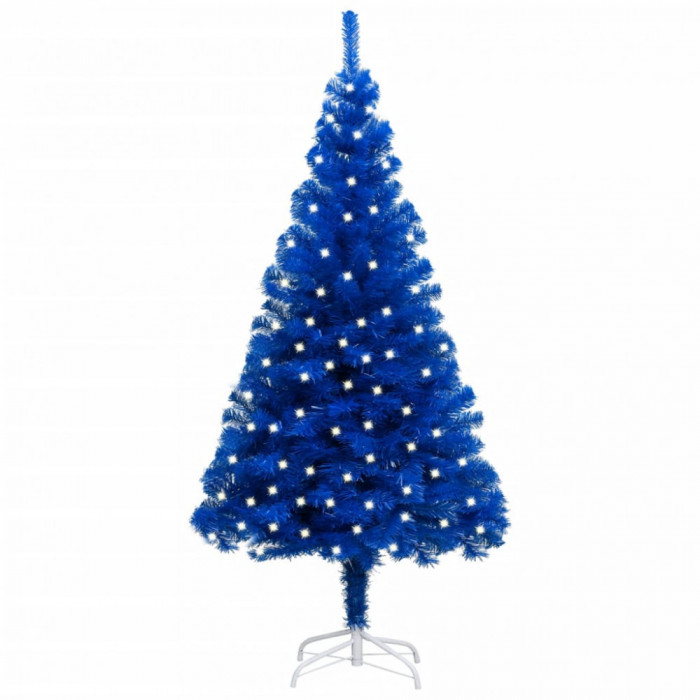 Brad de Crăciun artificial LED-uri&amp;suport albastru 240 cm PVC