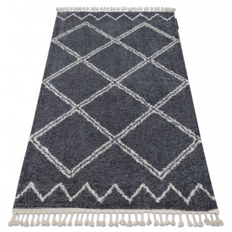 Covor Berber Asila B5970 gri si alb Franjuri shaggy pletos, 80x150 cm