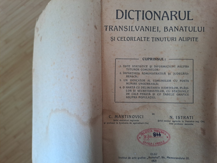 Dictionarul Transilvaniei, Banatului, 1922