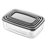 Set Caserole Alimente, 5 buc, Capacitate 330-2100 ml, Culoare Antracit, Transparent, Plastic, Compatibile Mașina De Spălat Vase, Cuptorul Cu Microunde