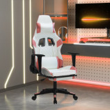 VidaXL Scaun gaming de masaj/suport picioare, alb/roz, piele ecologică