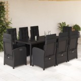 vidaXL Set mobilier de grădină cu perne, 9 piese, negru, poliratan 3212210