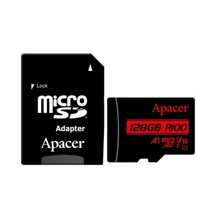 Card microSDXC UHS-I U1 V10 A1 Apacer 128GB R100 cu adaptor SD AP128GMCSX10UB-R foto